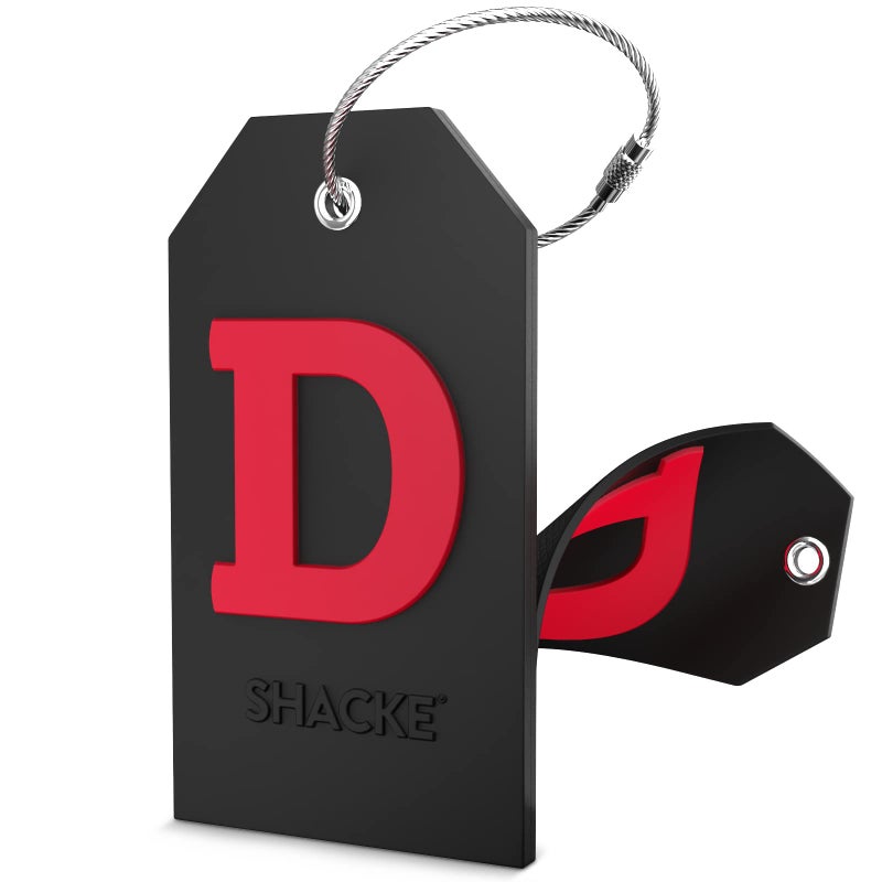 Shacke Initial Luggage Tag with Full Privacy Cover and Stainless Steel Loop - Black (Letter D) - Image 1